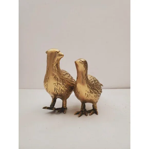 Vintage pair of solid brass male and female pheasants, antique brass bird - Picture 5 of 10